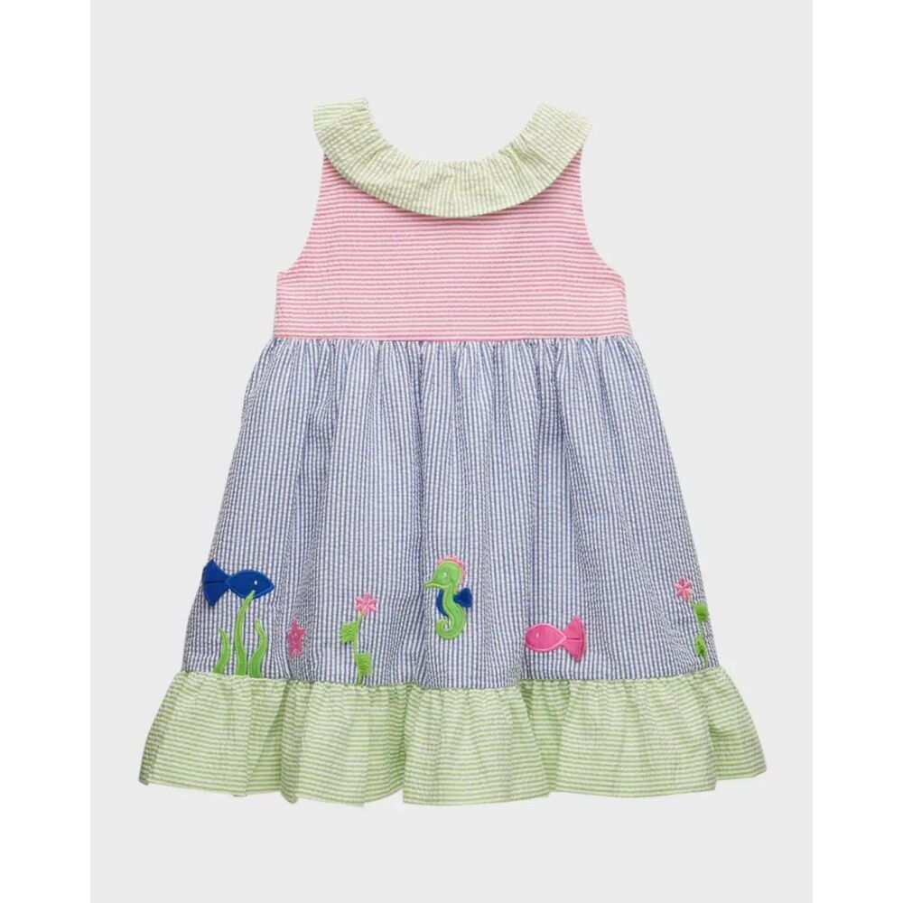 Florence Eiseman Multicolor Fish Applique Seersucker Dress, 3T (V8)
